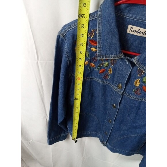 Vintage Timberlea Blue Denim Button Up Shirt Jacket Embroidered Leafs SIZE L/G - Picture 12 of 12